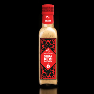 Barcelos Supa Peri Sauce, named 'The Conqueror', displayed in a bottle suggesting a bold and intense spice level. The image captures the essence of an ultimate spice challenge, inviting those who seek the pinnacle of fiery flavors to test their limits with this hot peri peri sauce.